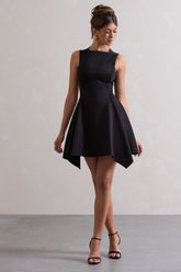 Black Sleeveless Draped Hem Mini Dress